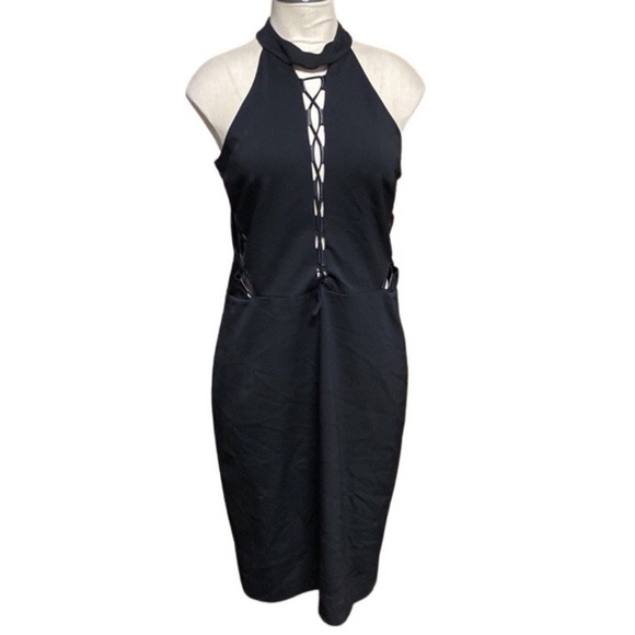BEBE FRONT SIDES AND BACK OPENINGS SLEEVELESS MIDI DRESS SIZE LARGE - Picture 1 of 7